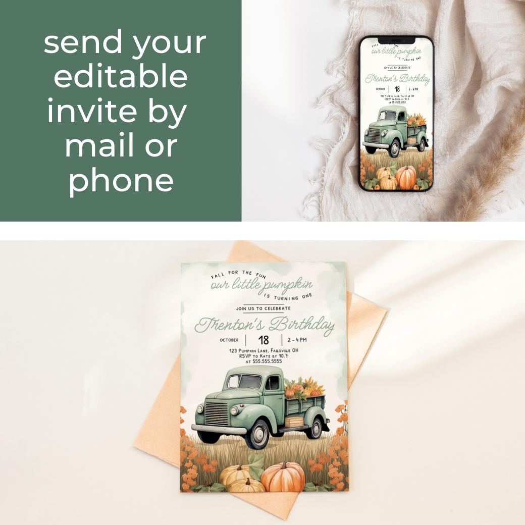 Fall Truck First Birthday Invite by Birchmark Designs