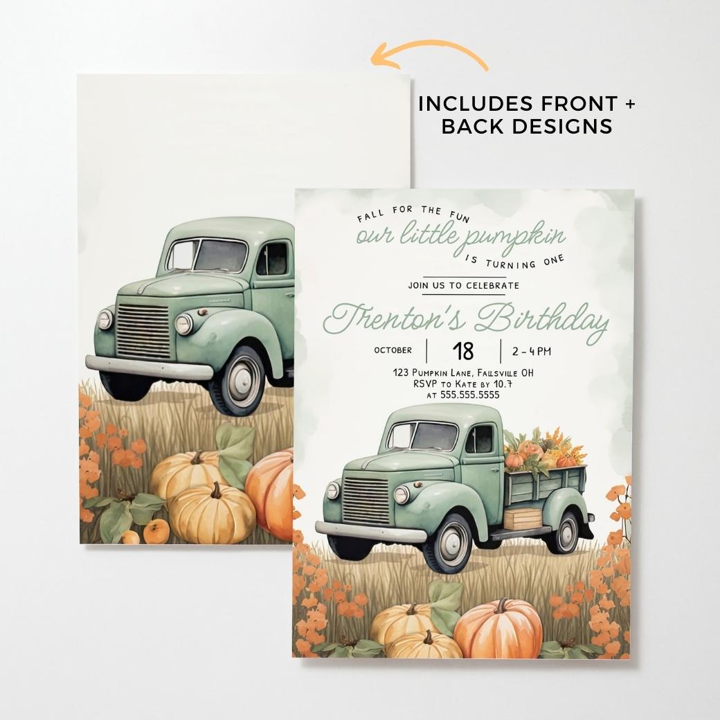 Fall Truck First Birthday Invite by Birchmark Designs