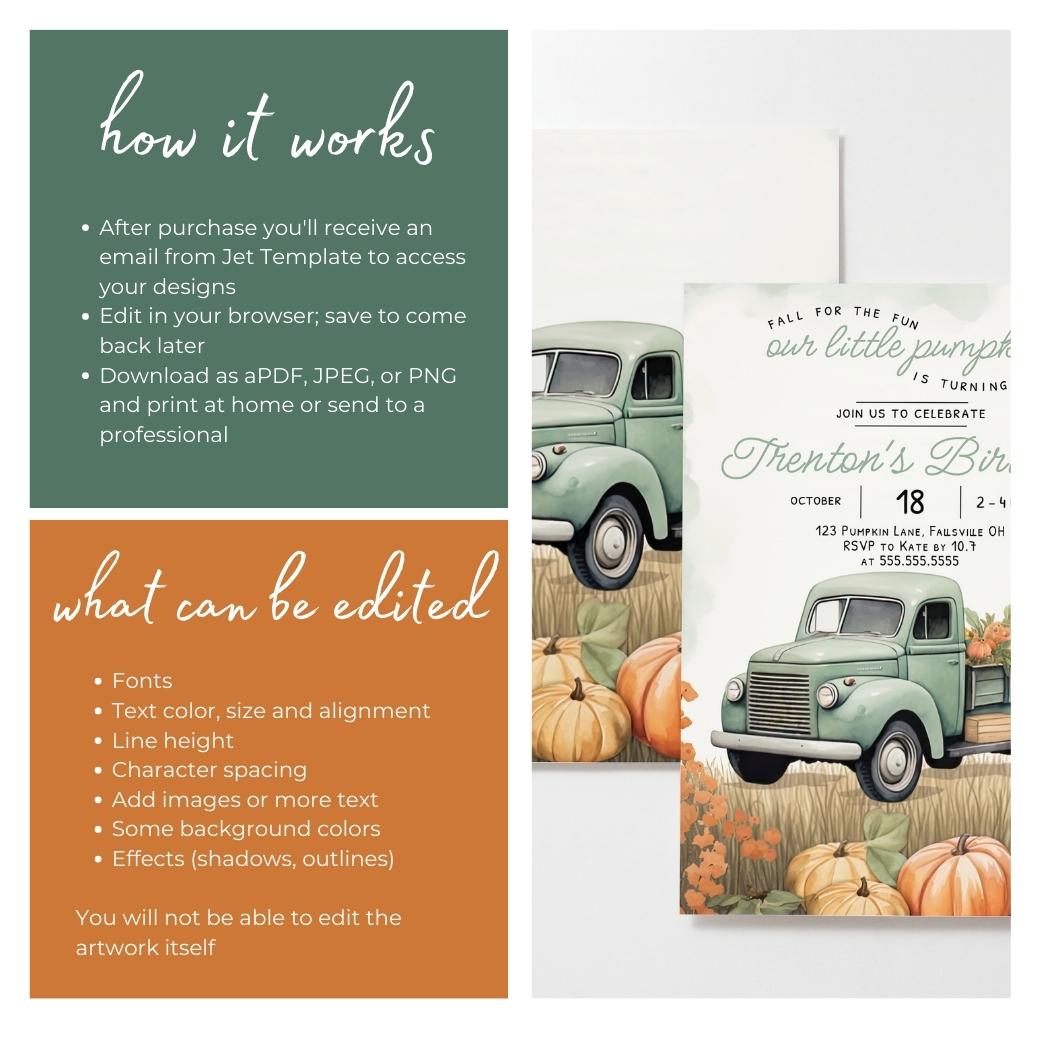 Fall Truck First Birthday Invite by Birchmark Designs