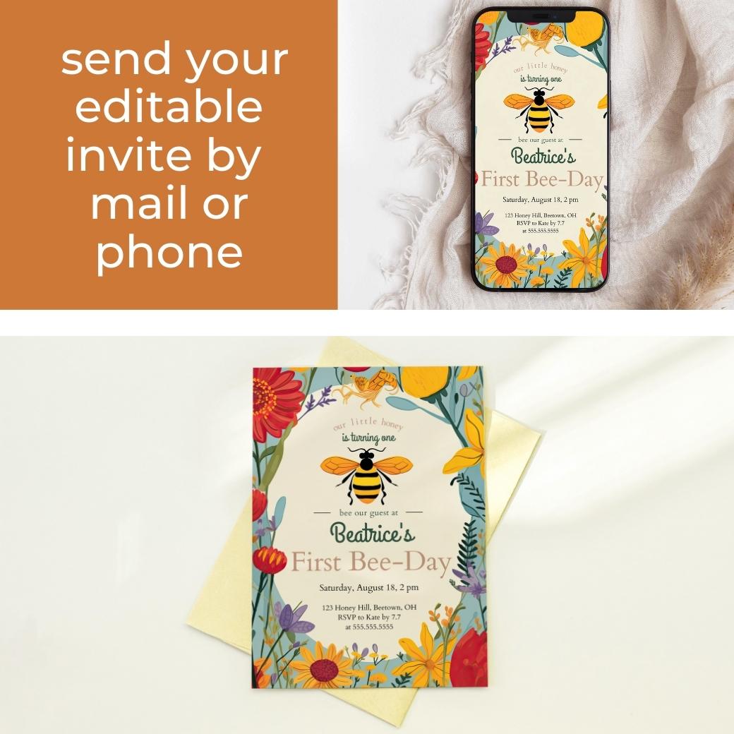 First Bee Day Birthday Invite by Birchmark Designs