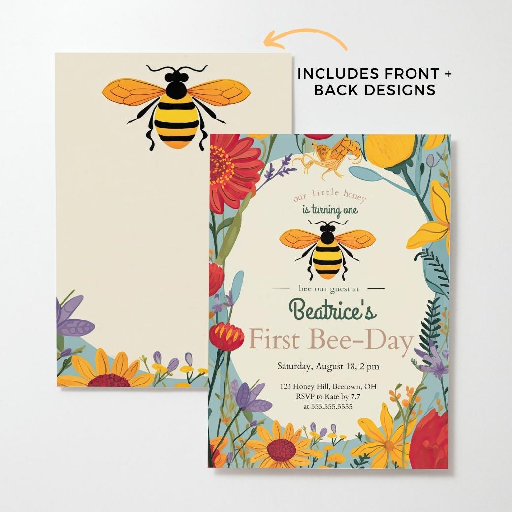 First Bee Day Birthday Invite by Birchmark Designs