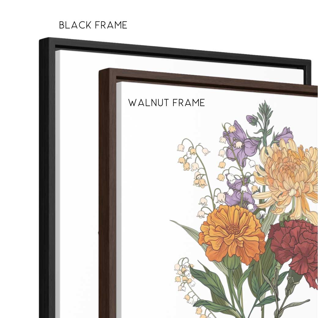 framed birth flower bouquet color options