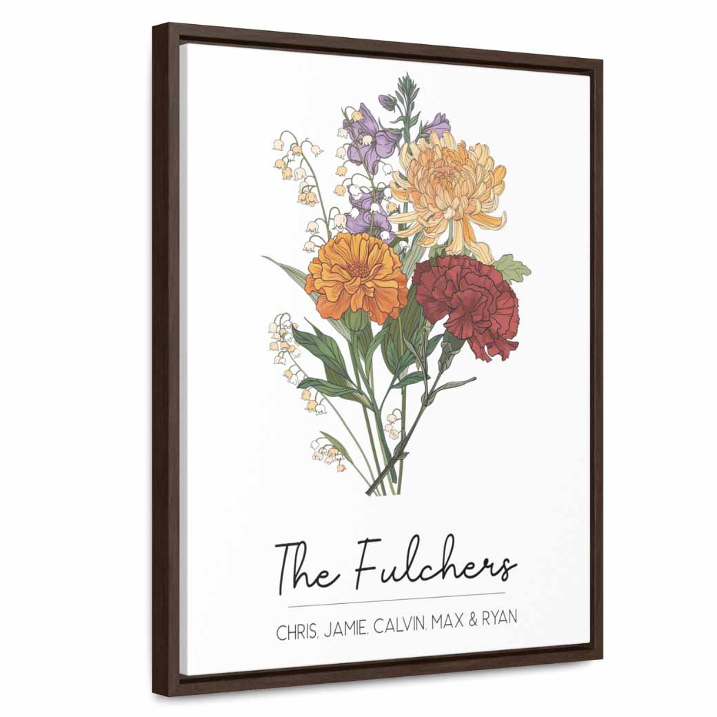 framed birth flower bouquet