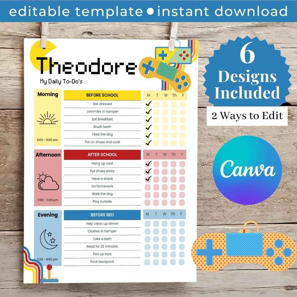 Gamer Editable Daily Routine Checklist – Birchmark Designs