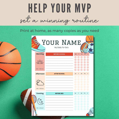 Sports Fan Editable Daily Routine Checklist by Birchmark Designs