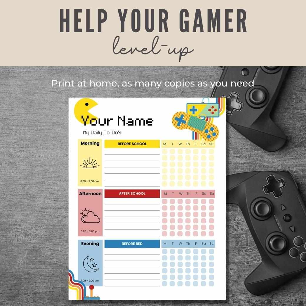 Gamer Editable Daily Routine Checklist by Birchmark Designs