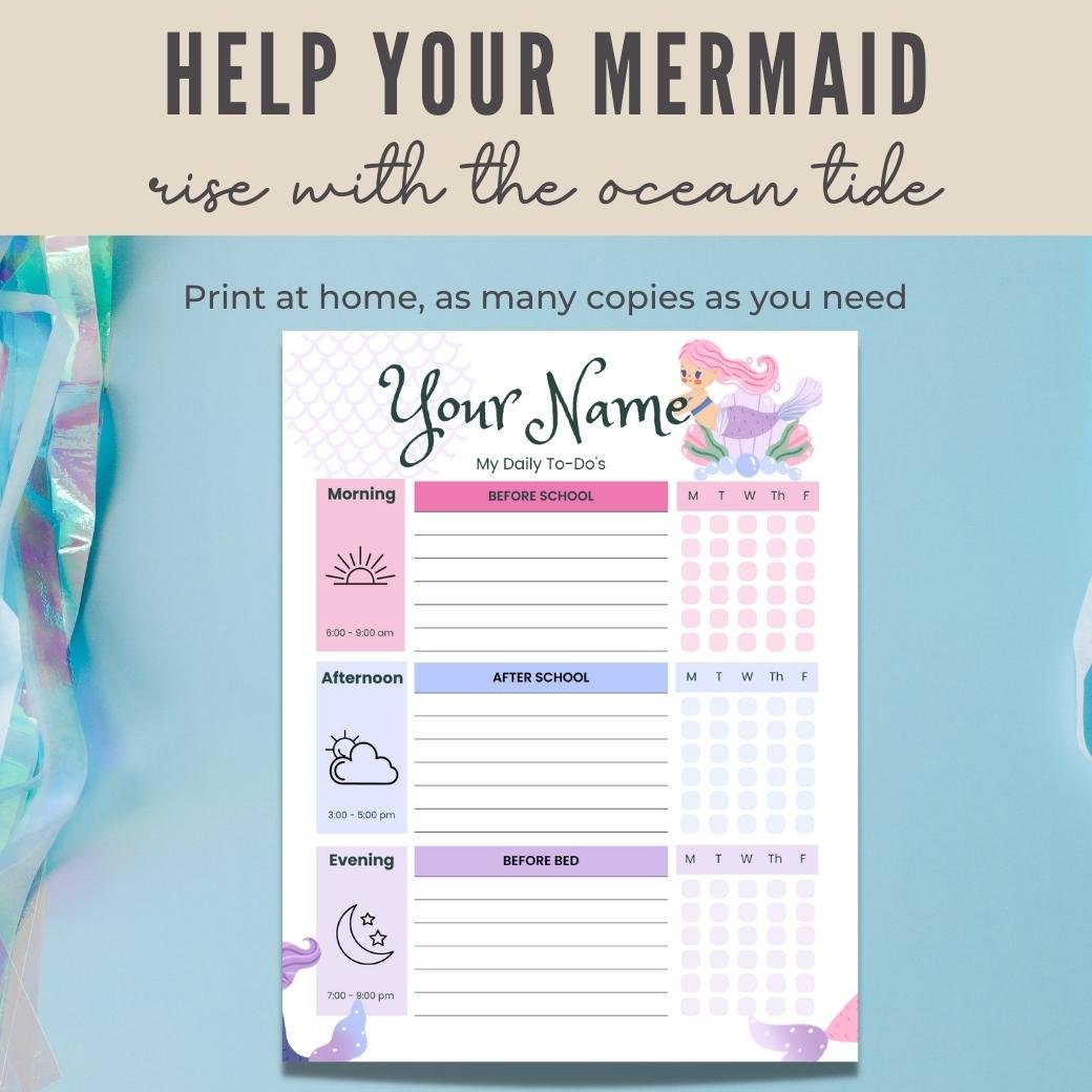 Mermaid Editable Daily Routine Checklist by Birchmark Designs