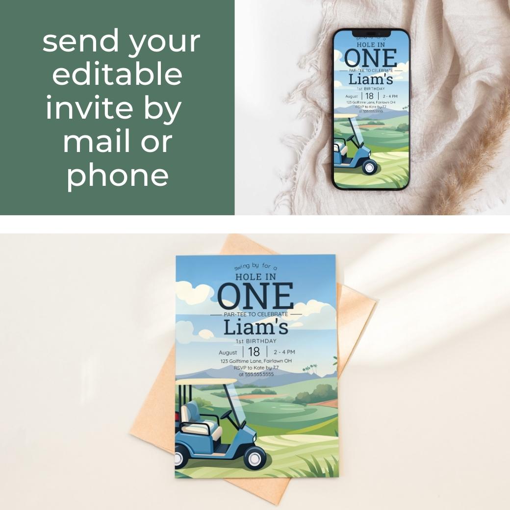 Hole in One Birthday Invite by Birchmark Designs