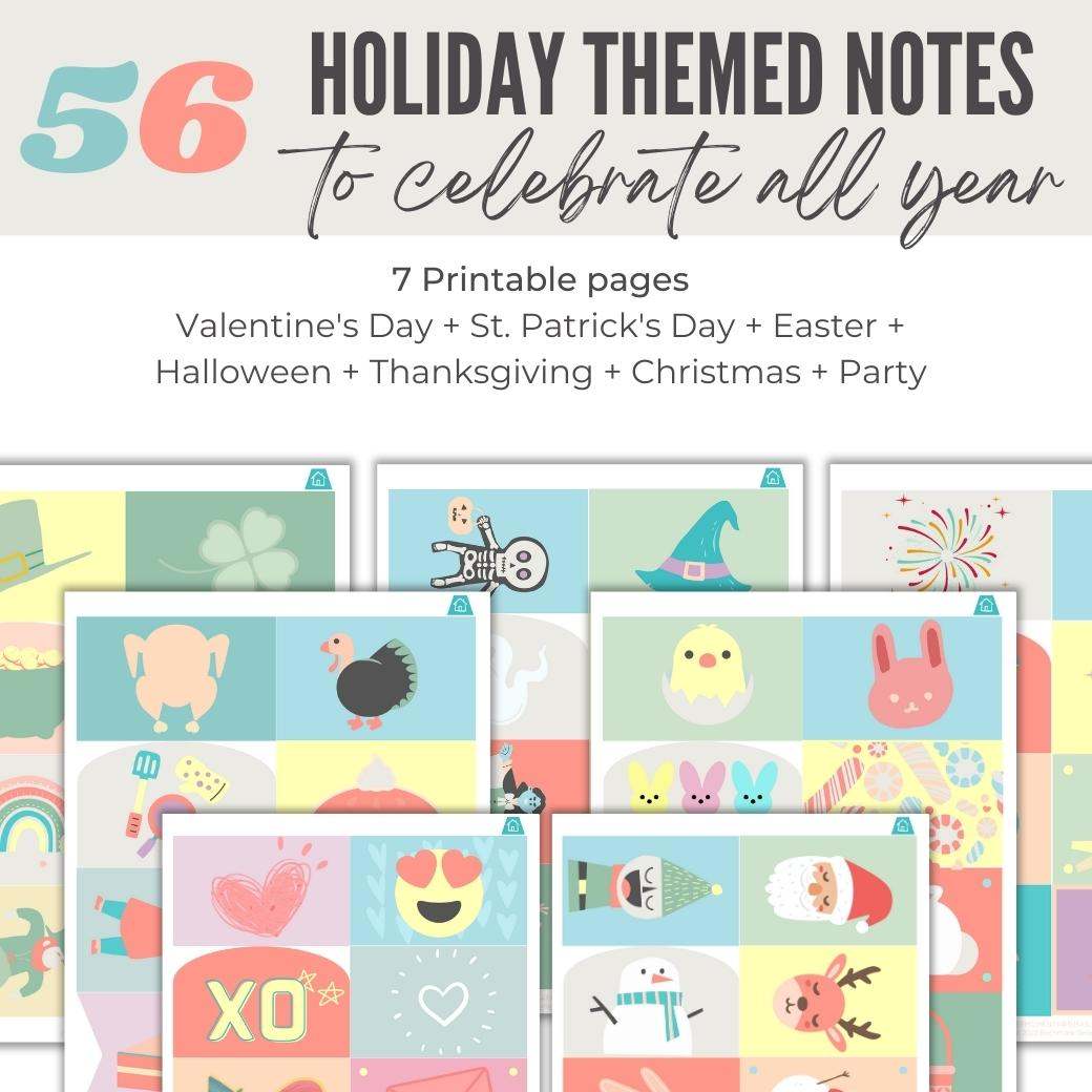 Seasonal Printable Lunchbox Notes for Pre-Reader Kids by Birchmark Designs