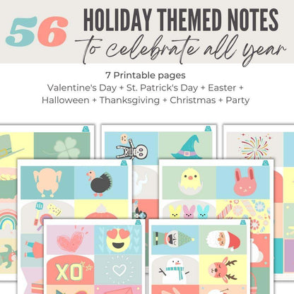 Seasonal Printable Lunchbox Notes for Pre-Reader Kids by Birchmark Designs