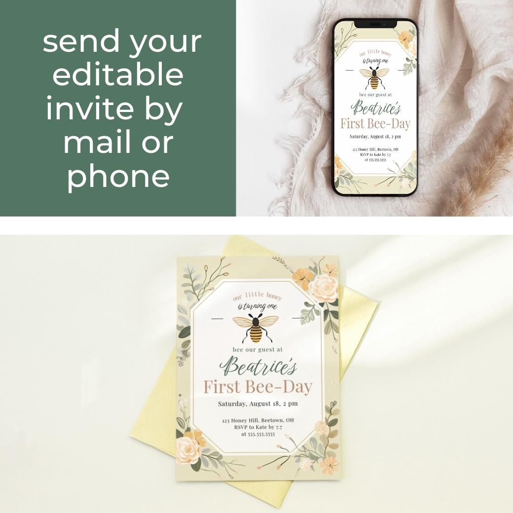 Honey Bee Garden Party Birthday Invite by Birchmark Designs