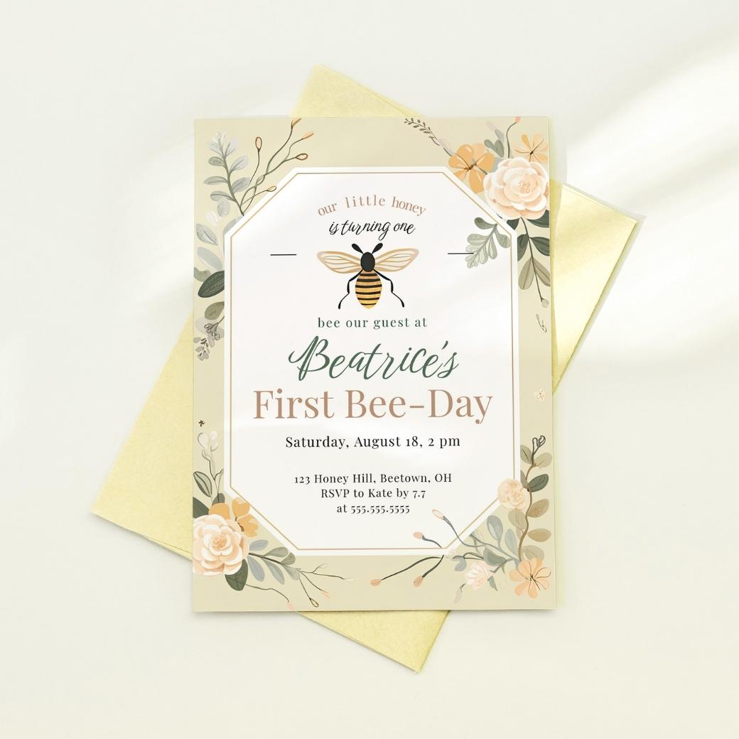 Honey Bee Garden Party Birthday Invite by Birchmark Designs