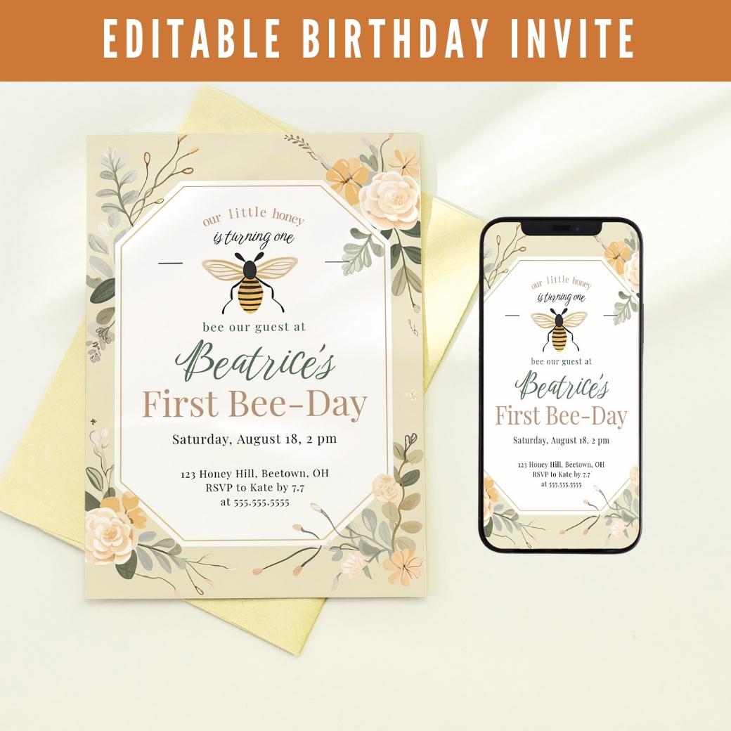 Honey Bee Garden Party Birthday Invite by Birchmark Designs