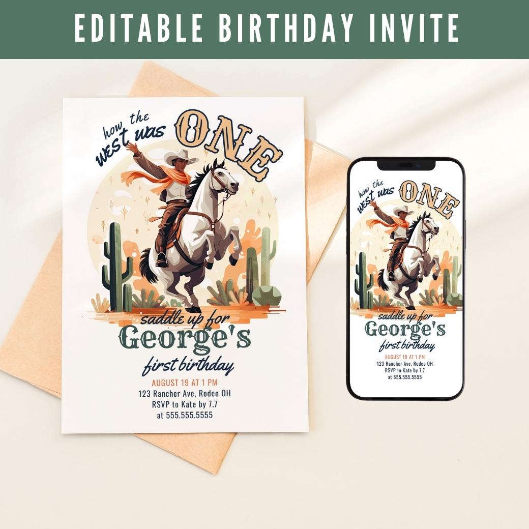 How the West was One Birthday Invite by Birchmark Designs