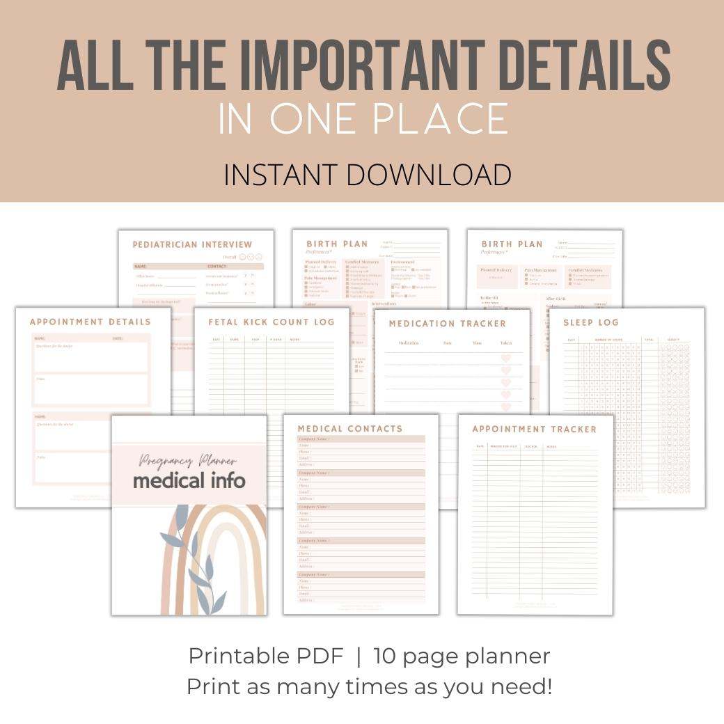 Medical Information Planner for Pregnant Moms by Birchmark Designs