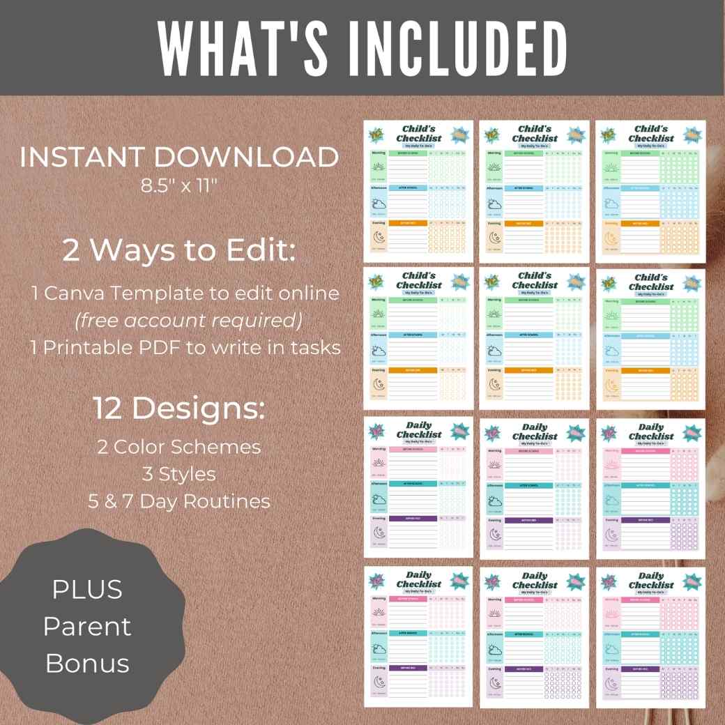 Editable Kids Morning Routine Chart by Birchmark Designs