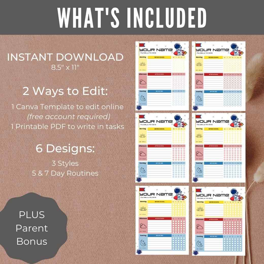 Outer Space Editable Daily Routine Checklist by Birchmark Designs