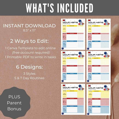 Outer Space Editable Daily Routine Checklist by Birchmark Designs