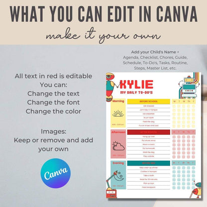 Robot Editable Daily Routine Checklist by Birchmark Designs