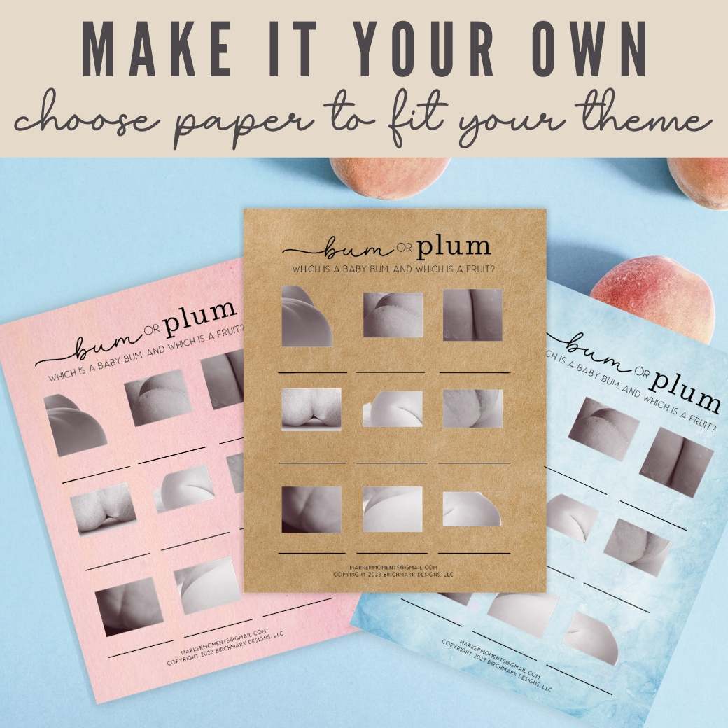 Printable Bum or Plum Shower Game by Birchmark Designs