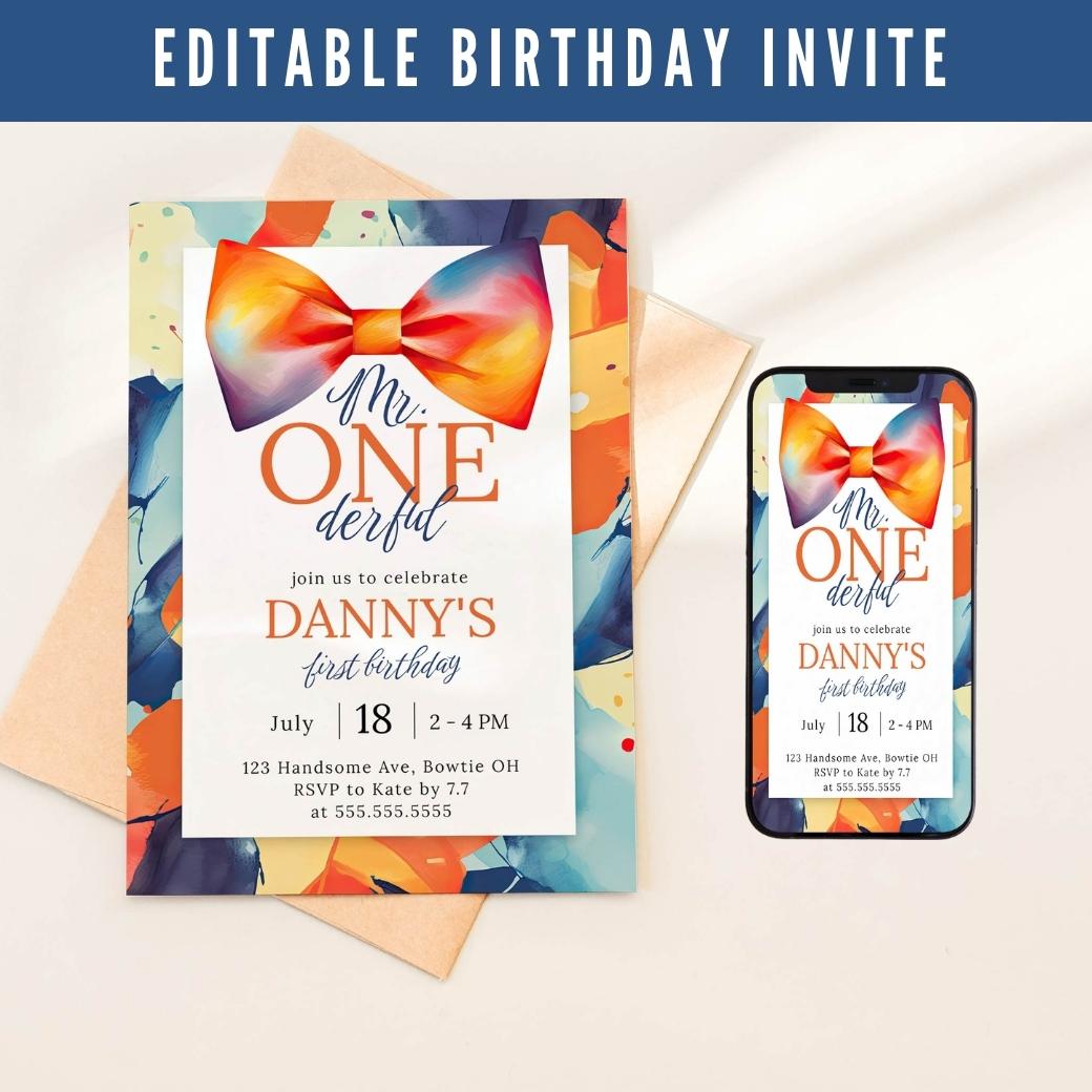 Mr Onederful First Birthday Invite by Birchmark Designs