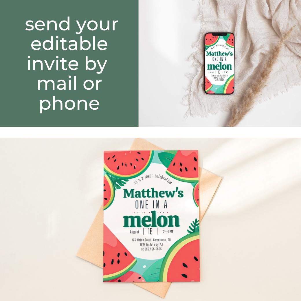 One in a Melon First Birthday Invite by Birchmark Designs