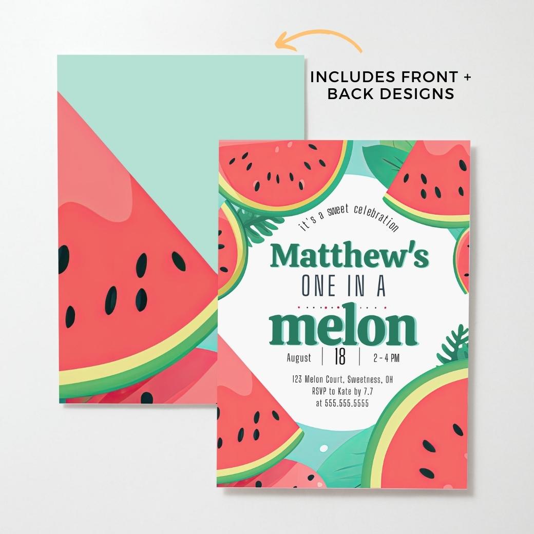 One in a Melon First Birthday Invite by Birchmark Designs