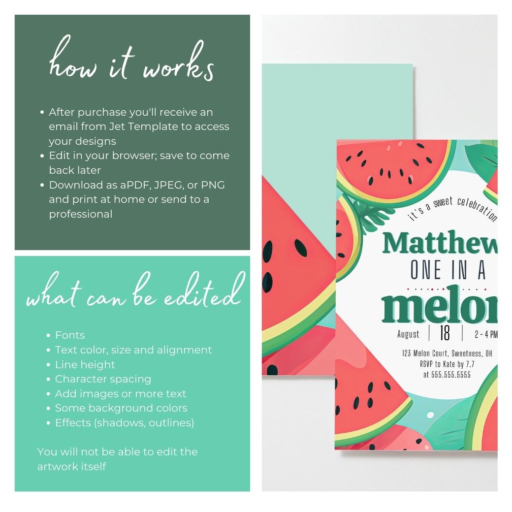 One in a Melon First Birthday Invite by Birchmark Designs