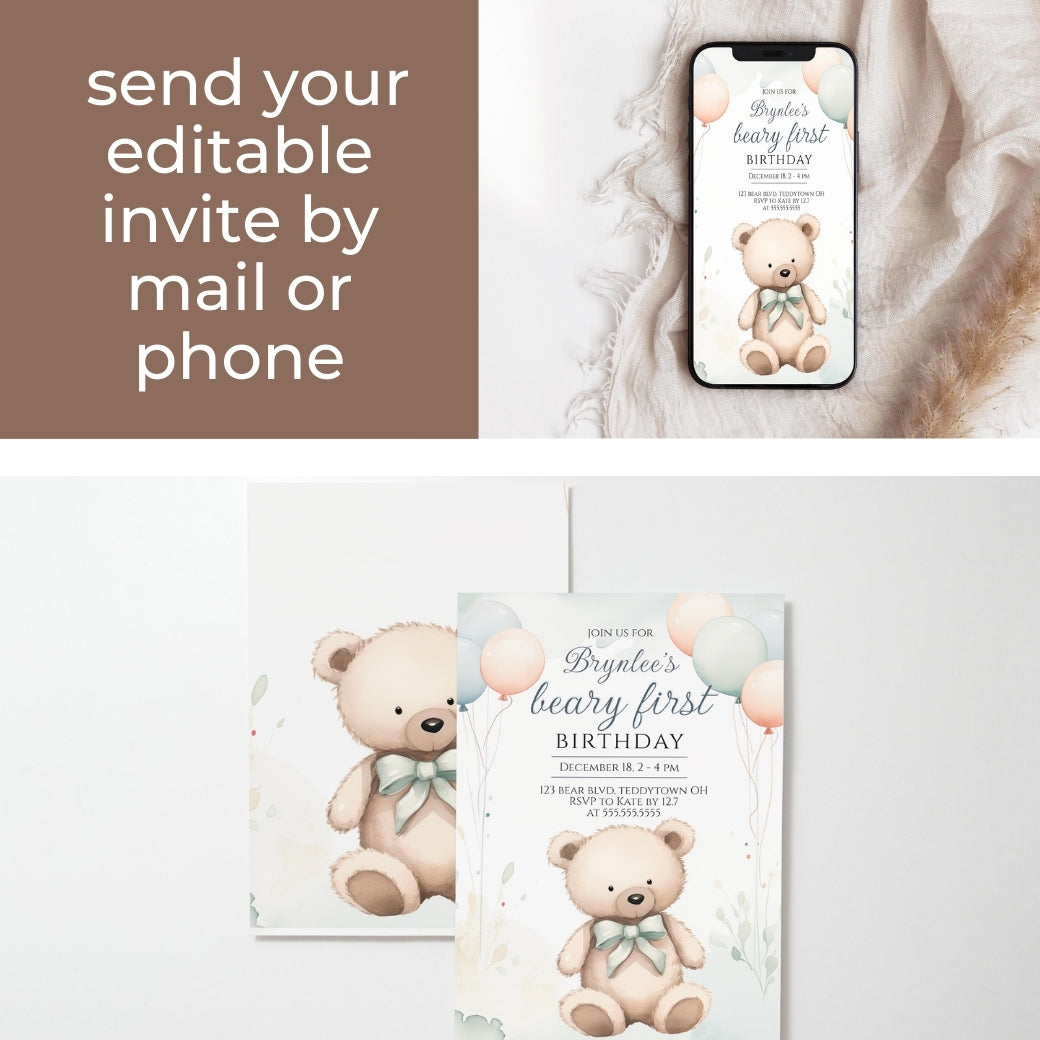 Our Beary First Birthday Invite by Birchmark Designs