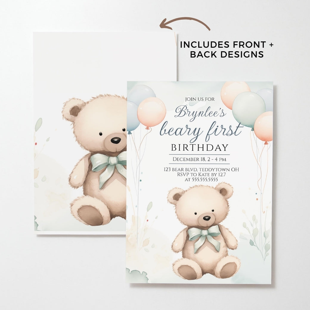 Our Beary First Birthday Invite by Birchmark Designs