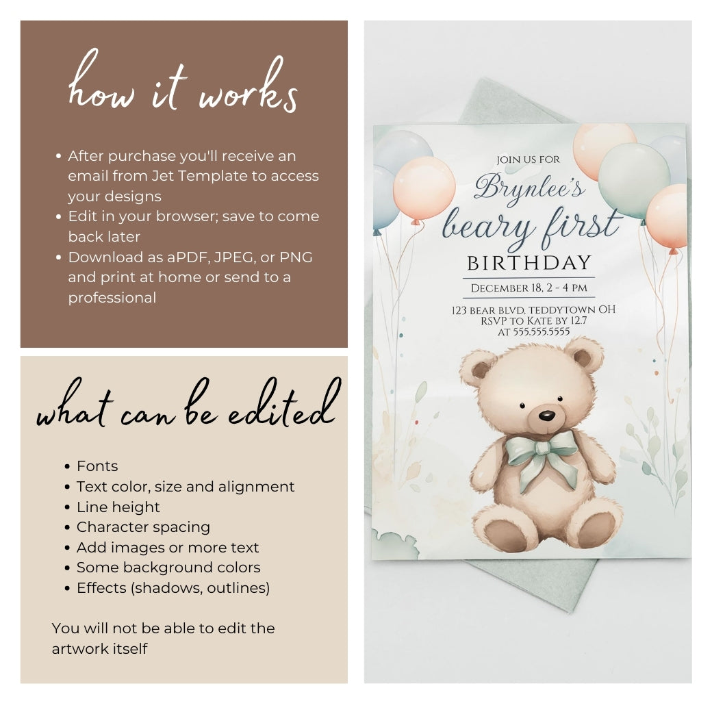 Our Beary First Birthday Invite by Birchmark Designs