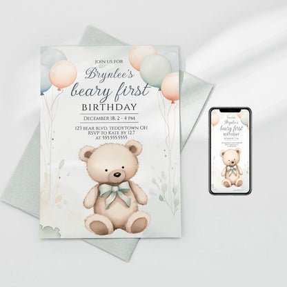 Our Beary First Birthday Invite by Birchmark Designs