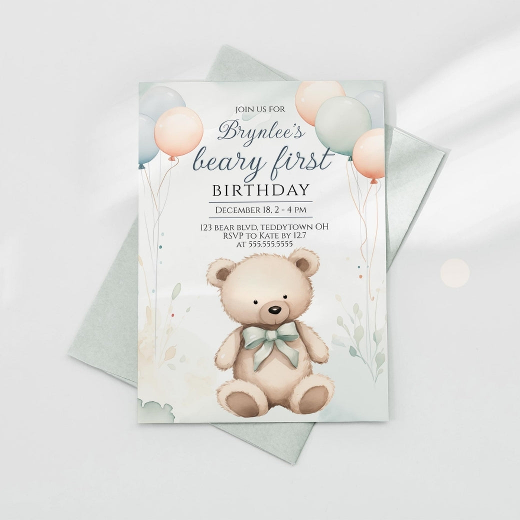 Our Beary First Birthday Invite by Birchmark Designs