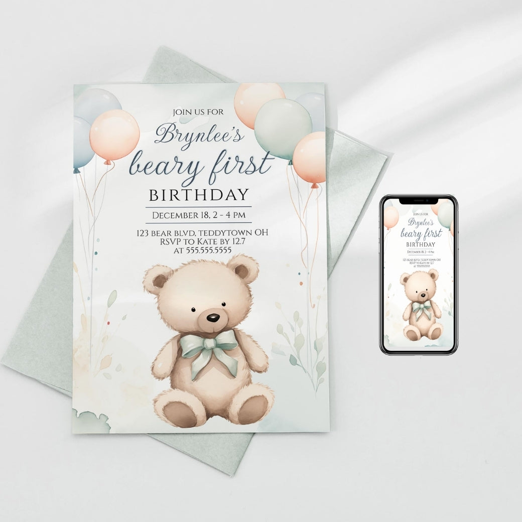 Our Beary First Birthday Invite by Birchmark Designs