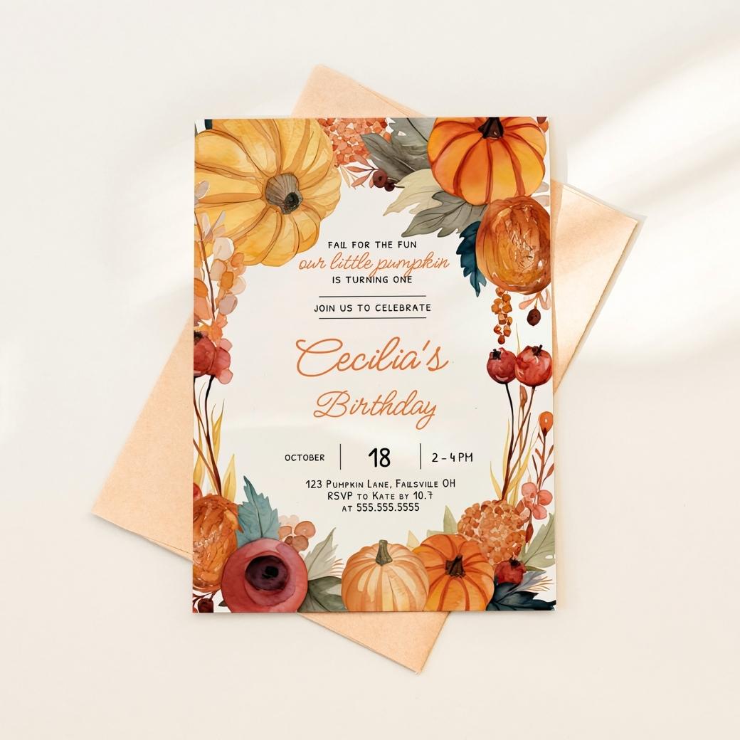 Our Little Pumpkin 1st Birthday Invitation by Birchmark Designs