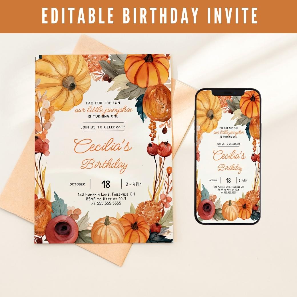 Our Little Pumpkin 1st Birthday Invitation by Birchmark Designs