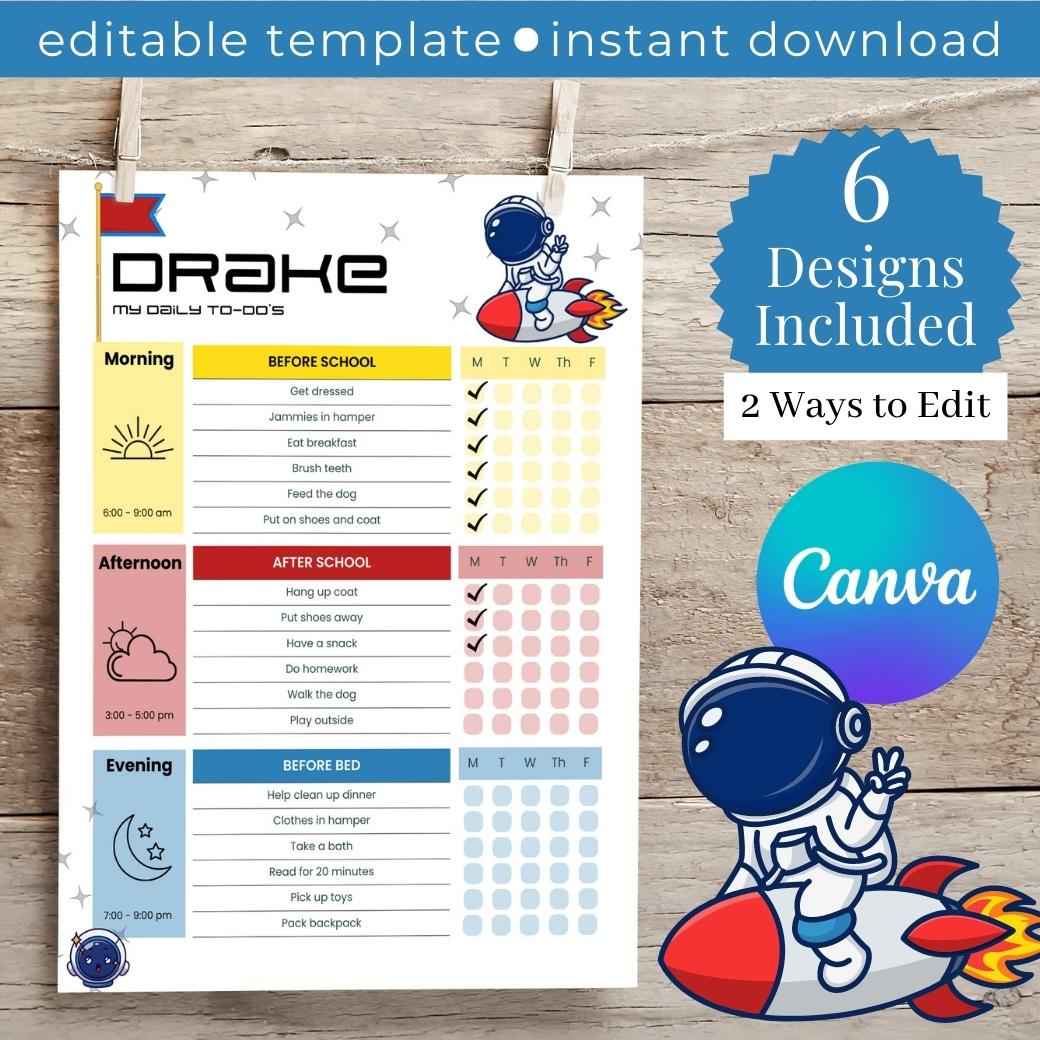 Space Daily Routine Outer Space Editable Daily Routine Checklist - Birchmark Designs