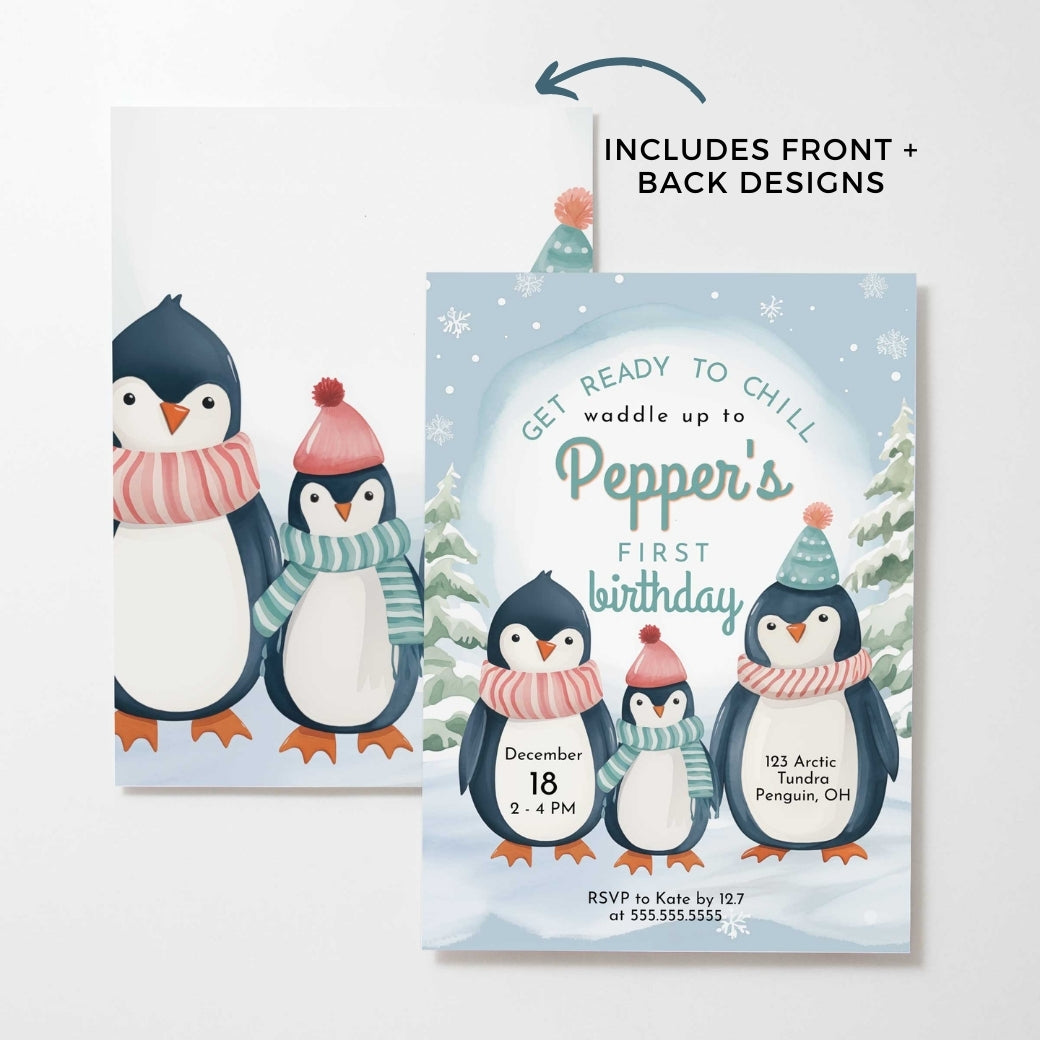 Penguin Palooza First Birthday Invite by Birchmark Designs