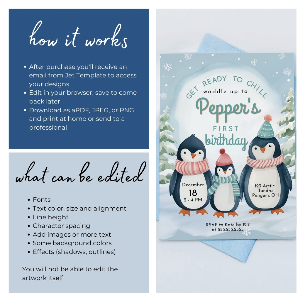 Penguin Palooza First Birthday Invite by Birchmark Designs