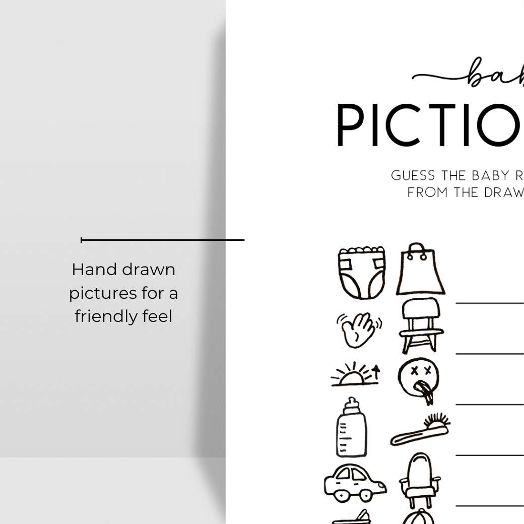 Printable Baby Shower Pictionary Game by Birchmark Designs