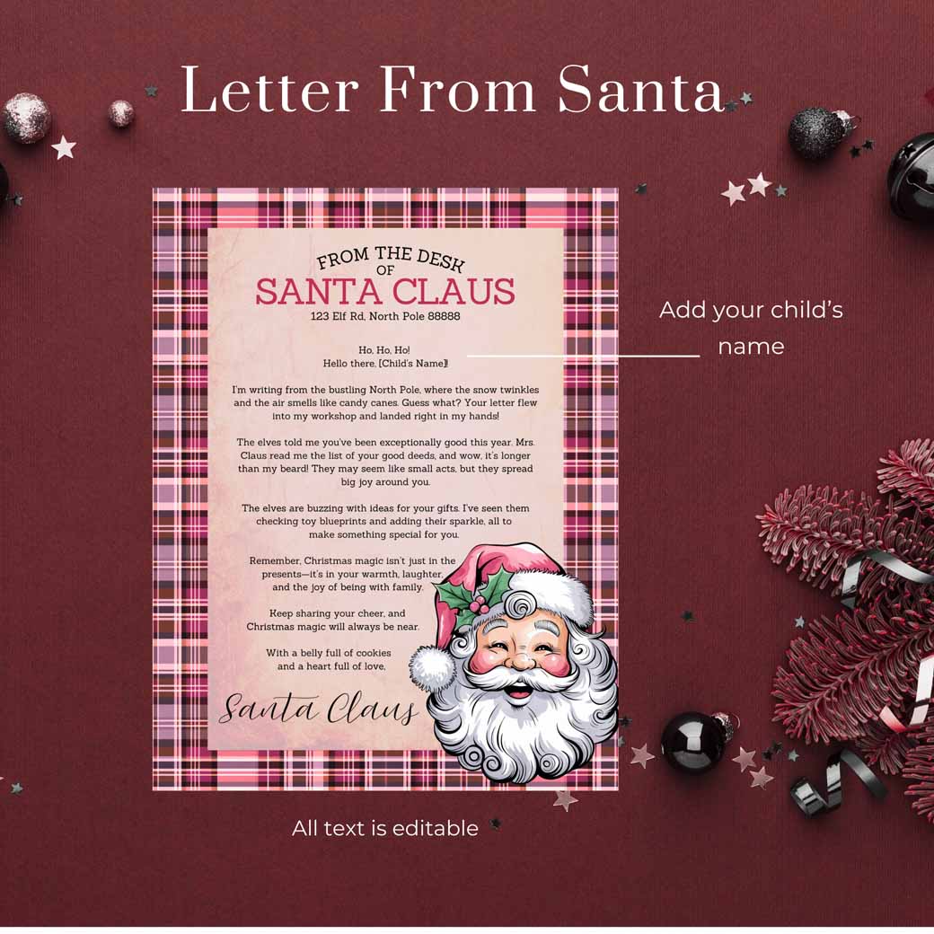 Pink Plaid Santa Letter Set