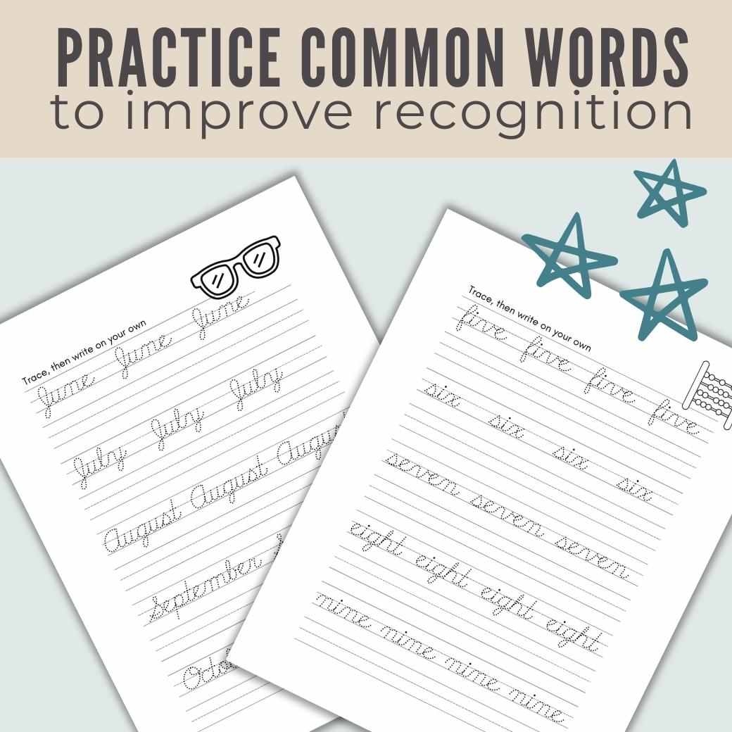 Cursive Handwriting Practice Worksheets for Kids by Birchmark Designs