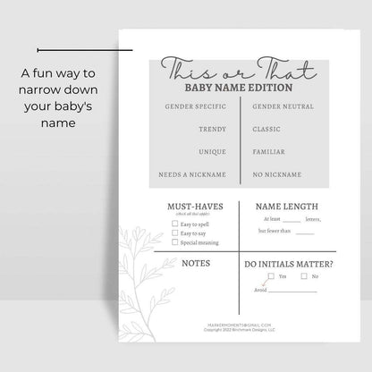 Printable Baby Checklists for Pregnancy This or That by Birchmark Designs