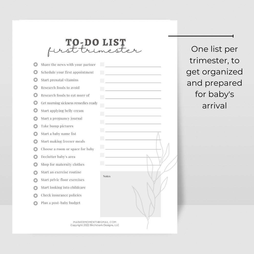 Printable Baby Checklists for Pregnancy To-Do List by Birchmark Designs