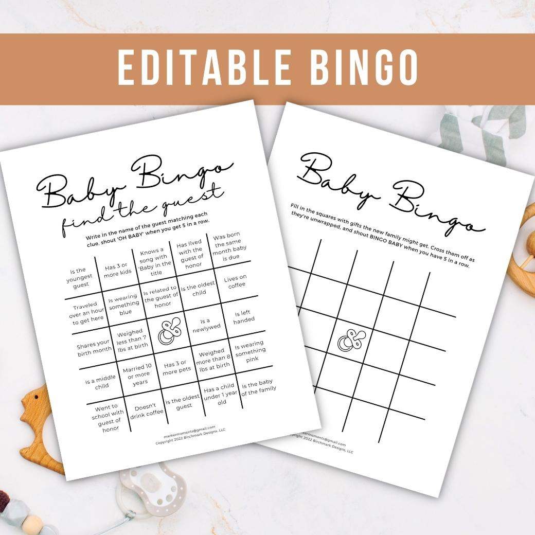 Printable Baby Shower Bingo by Birchmark Designs