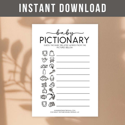 Printable Baby Shower Pictionary Game by Birchmark Designs