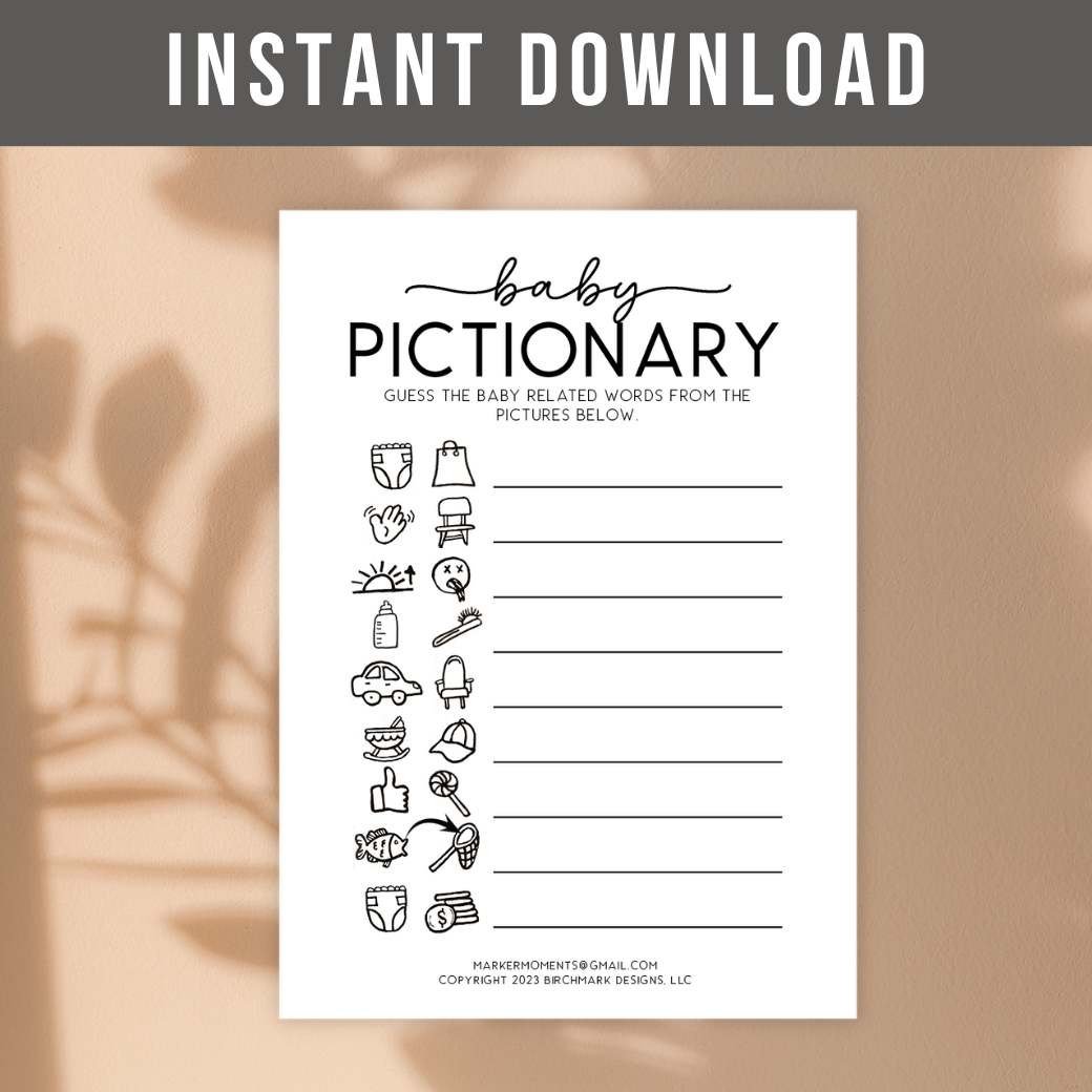 Printable Baby Shower Pictionary Game by Birchmark Designs
