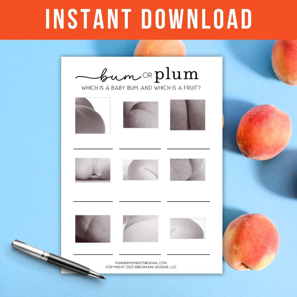 Printable Bum or Plum Shower Game by Birchmark Designs
