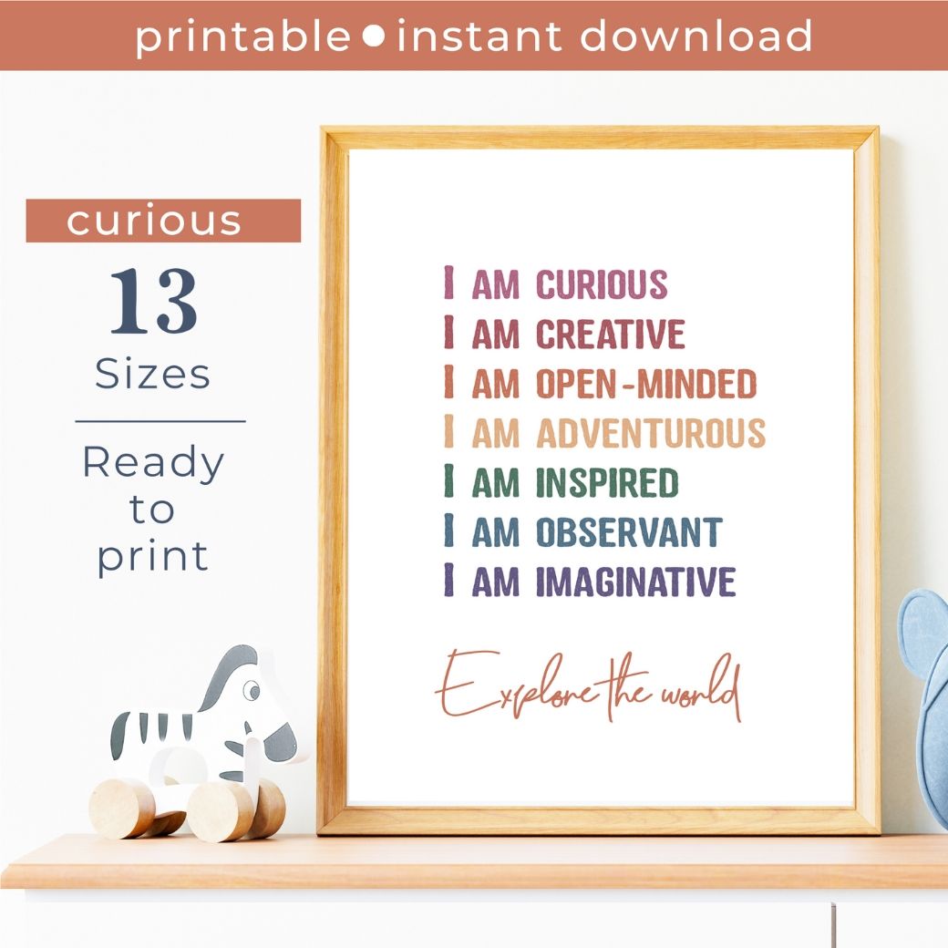 Printable I am Curious Affirmation Wall Art by Birchmark Designs