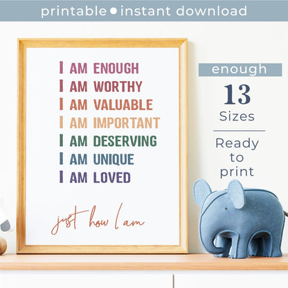 Printable I am Enough Affirmation Wall Art by Birchmark Designs